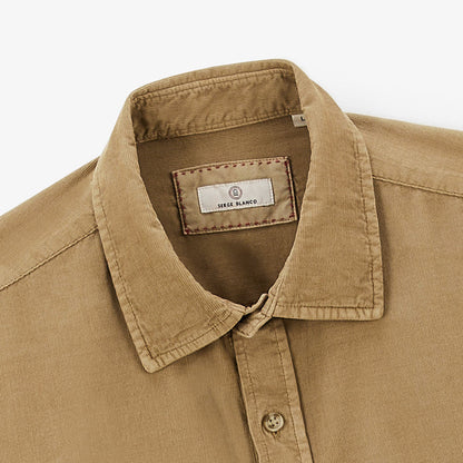 Chemise manches longues en coton velours beige Charles Homme SERGE BLANCO