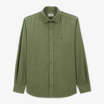 Chemise manches longues unie en coton velours vert militaire Charles Homme SERGE BLANCO