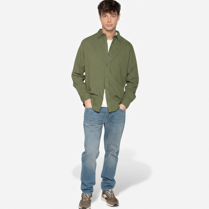 Chemise manches longues unie en coton velours vert militaire Charles Homme SERGE BLANCO