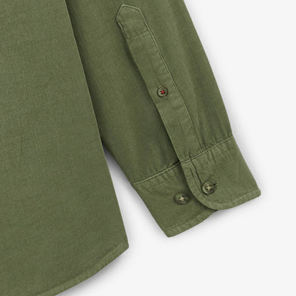 Chemise manches longues unie en coton velours vert militaire Charles Homme SERGE BLANCO