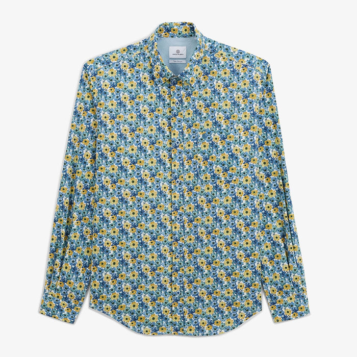Chemise regular bleu aviateur imprimé bleuet homme serge blanco