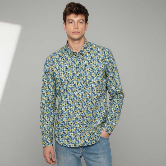 Chemise regular bleu aviateur imprimé bleuet homme serge blanco