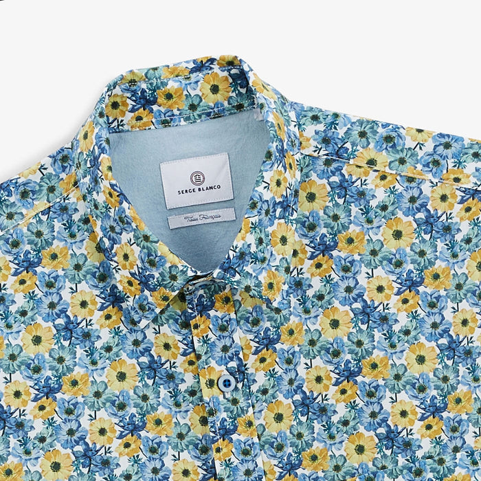 Chemise regular bleu aviateur imprimé bleuet homme serge blanco