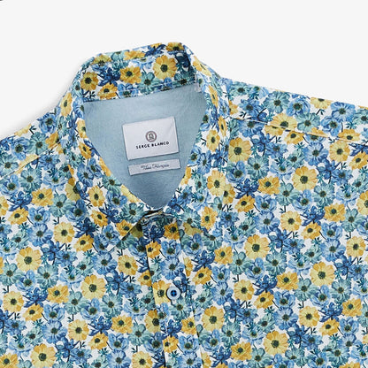 Chemise regular bleu aviateur imprimé bleuet homme serge blanco