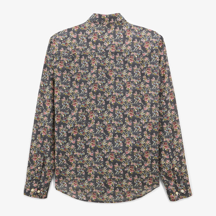 Chemise vert olive à manches longues en tissu fleuri