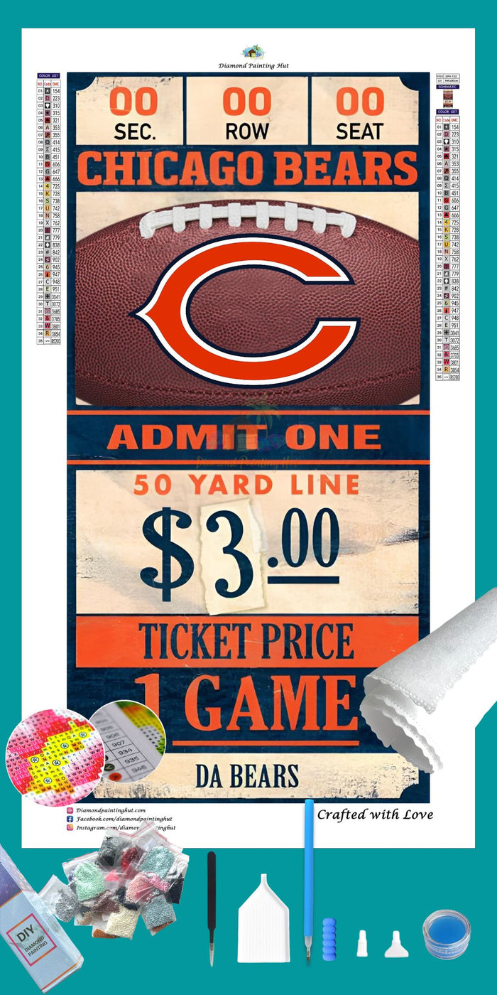 Chicago Bears NFL Ticket Diamond Painting-Diamond Painting Hut