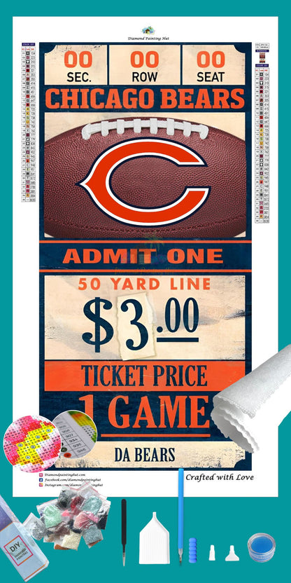 Chicago Bears NFL Ticket Diamond Painting-Diamond Painting Hut