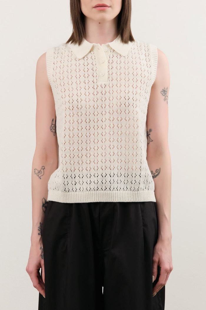 Demylee Apparel Womens Sweaters Cindy Crochet Cotton Linen Polo Top