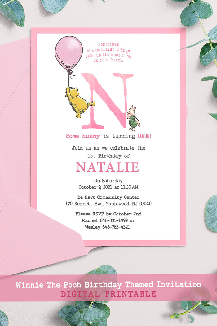 Classic Winnie The Pooh Birthday Invitation for a Girl