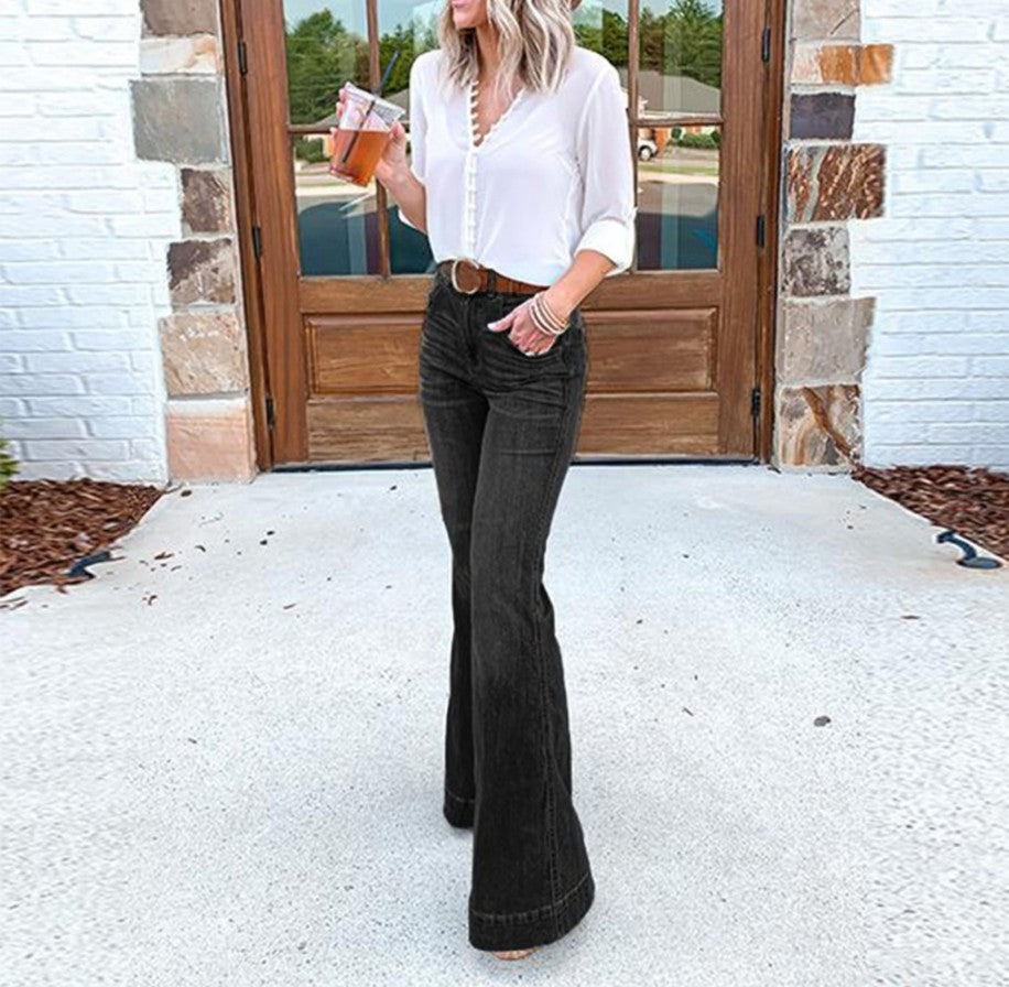 Women Fashion Casual High Waist Flared Jeans