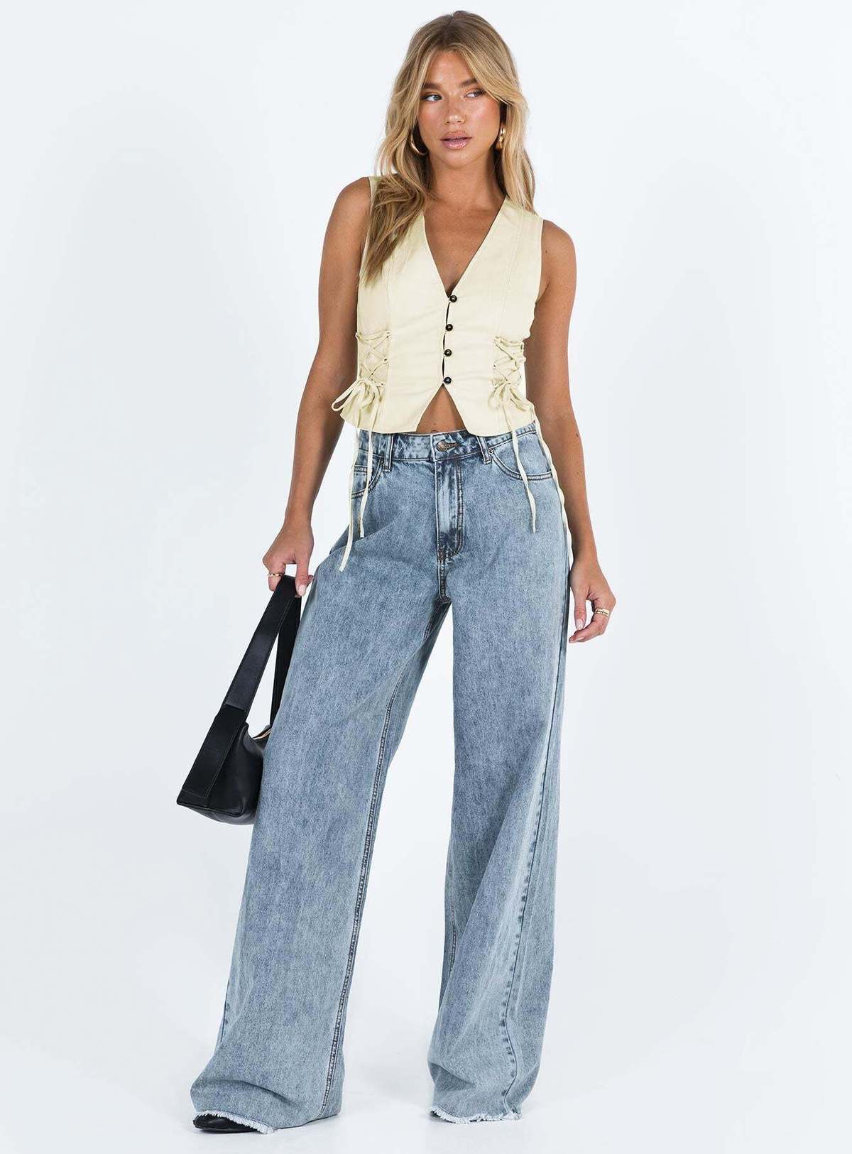 Women Fashion Casual Solid Color Loose Jeans