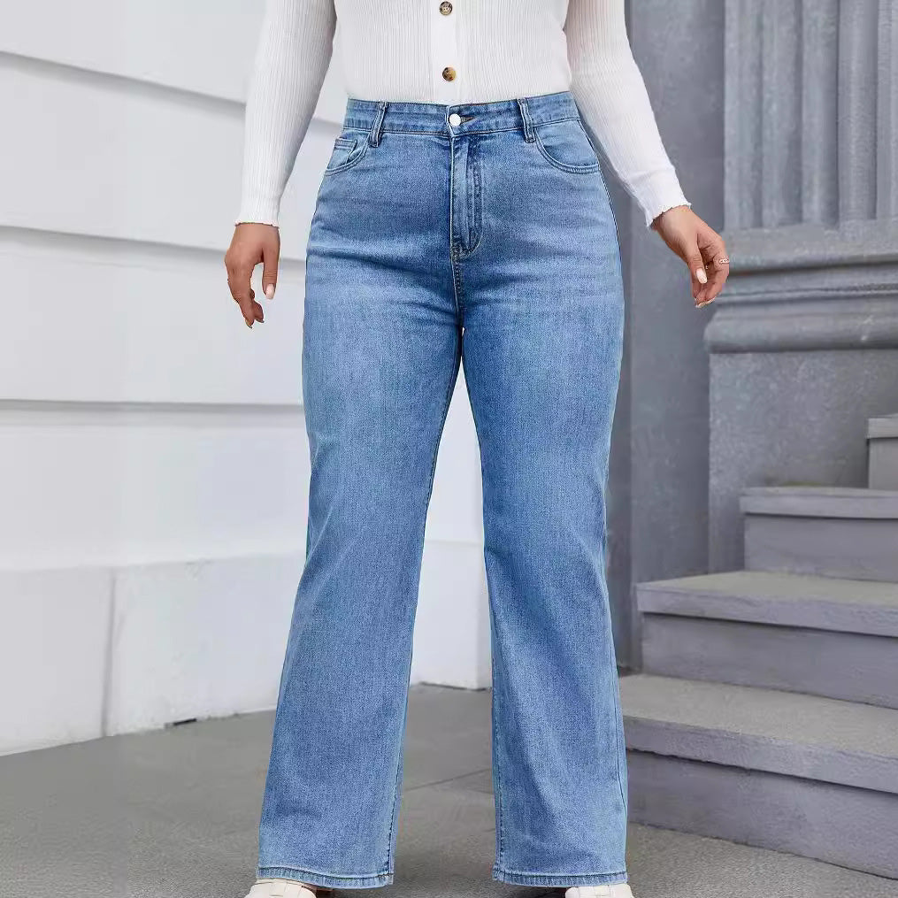 Women Fashion Casual Plus Size Wide Leg Jeans