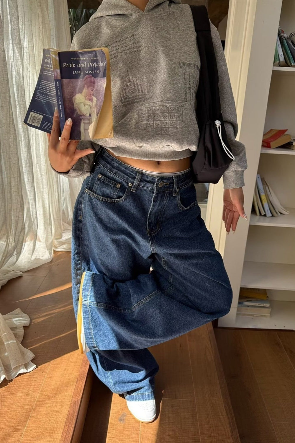 Vintage Relaxed Curved Wide Leg Dark Blue Jeans