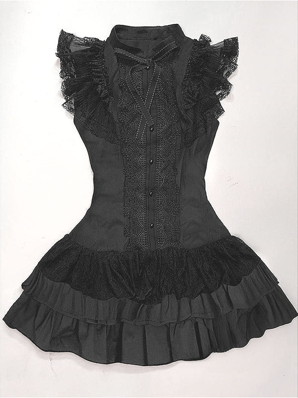 Dark Gothic Lace Patchwork Sleeveless Mini Dress
