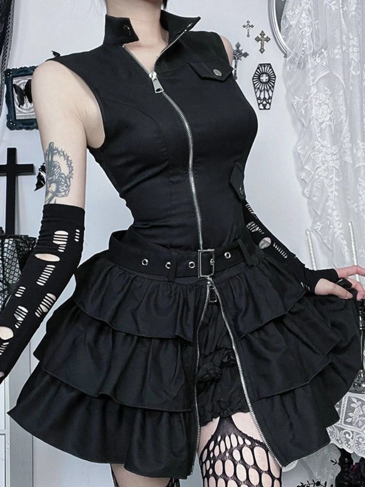 Zipper Grunge Alternative Streetwear Mini Dress