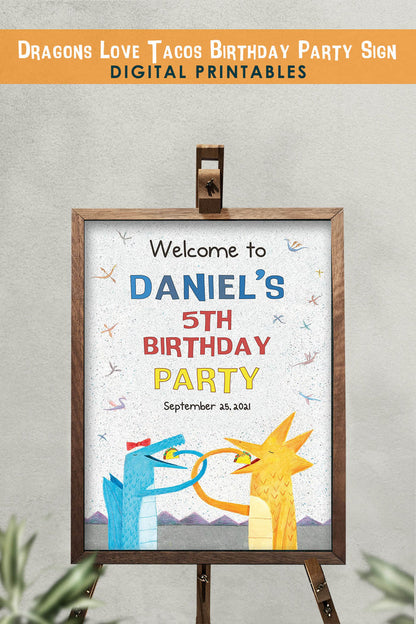 Dragons Love Tacos Birthday Party Welcome Sign - Personalized Digital File - Jolly Owl Designs