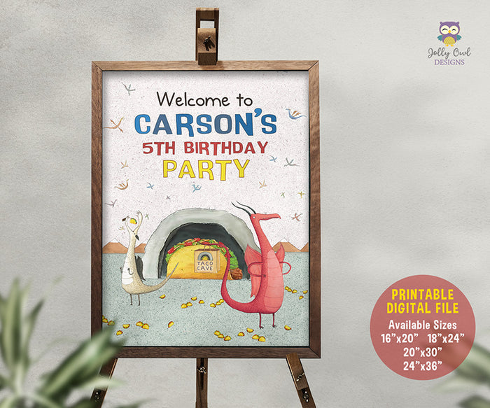 Dragons Love Tacos Birthday Party Welcome Sign - Personalized - Jolly Owl Designs