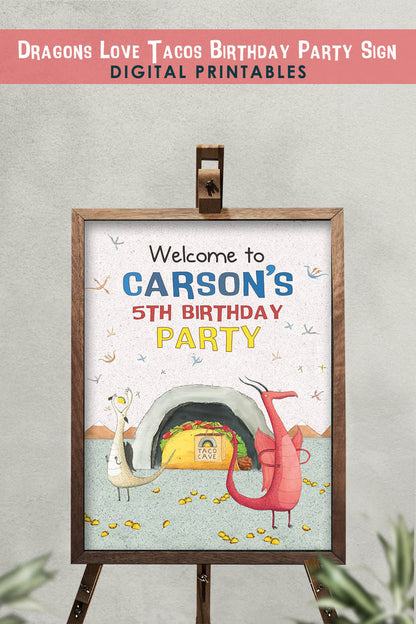 Dragons Love Tacos Birthday Party Welcome Sign - Personalized - Jolly Owl Designs