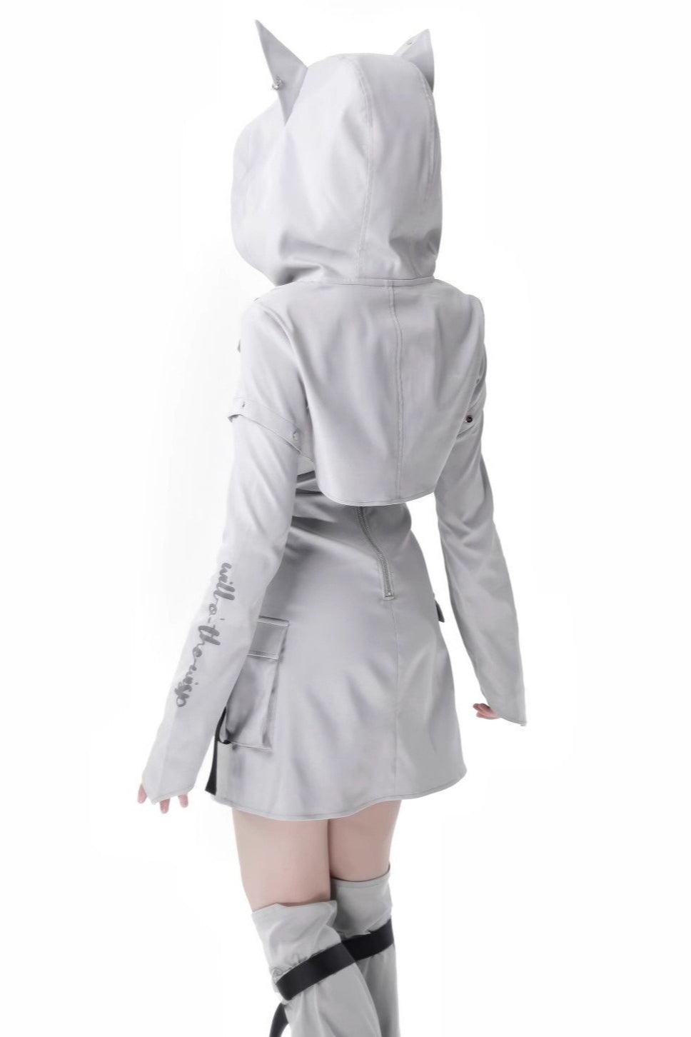 Cyber Techwear Wolf Girl Mini Dress