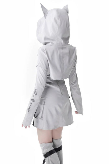 Cyber Techwear Wolf Girl Mini Dress