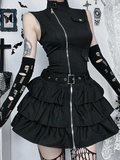 Zipper Grunge Alternative Streetwear Mini Dress