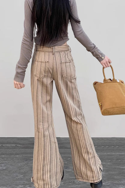 Low Waist Micro Flare Khaki Striped Y2K Slim Jeans