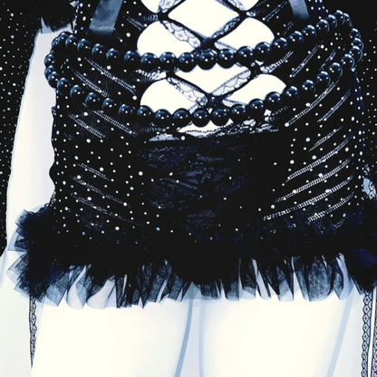 Hollow out beaded bowknot gloves ruffle mini dress  | Festival Outfits Women