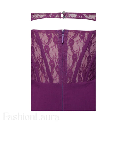 Elsie Purple Lace Charming and Crepe Mini Dress