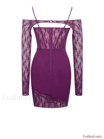 Elsie Purple Lace Charming and Crepe Mini Dress