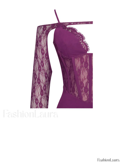 Elsie Purple Lace Charming and Crepe Mini Dress