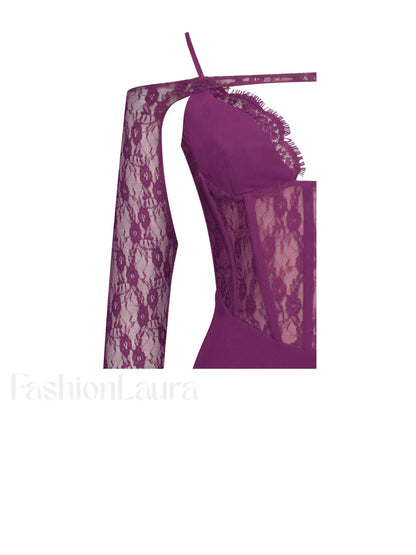 Elsie Purple Lace Charming and Crepe Mini Dress