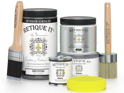 Retique It furniture and cabinet paint in Greystone, quart size, showing a smooth painted wooden surface.