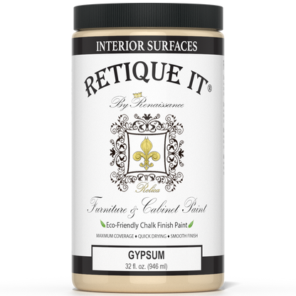 Retique It Furniture and Cabinet Paint in quart size, designed for gypsum surfaces, shown in a smooth, painted finish.