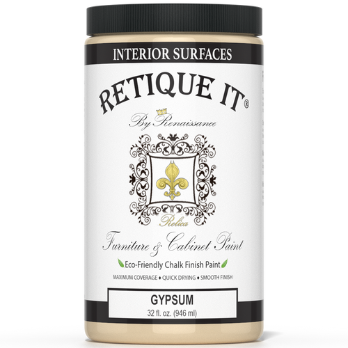 Retique It Furniture and Cabinet Paint in quart size, designed for gypsum surfaces, shown in a smooth, painted finish.