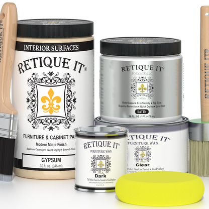 Retique It furniture and cabinet paint in a quart container, designed for gypsum surfaces with a smooth, durable finish.