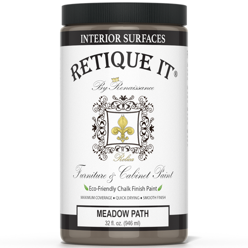 Retique It Furniture and Cabinet Paint in Meadow Path, a quart-sized container with a smooth, eco-friendly finish for furniture.