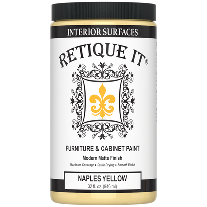 Retique It furniture and cabinet paint in quart size, Naples Yellow, ready for furniture restoration or cabinet refinishing.