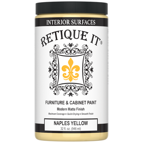Retique It furniture and cabinet paint in quart size, Naples Yellow, ready for furniture restoration or cabinet refinishing.