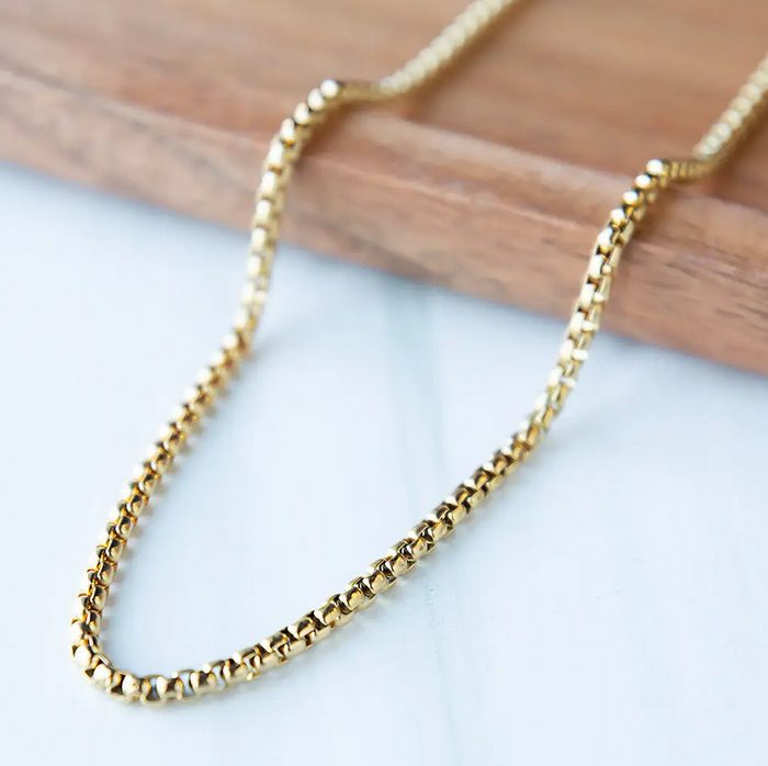 Gilded Gold Necklace-24" Box Chain | Charm Bar Necklace