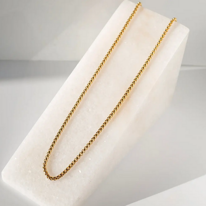 Gilded Gold Necklace-24" Box Chain | Charm Bar Necklace