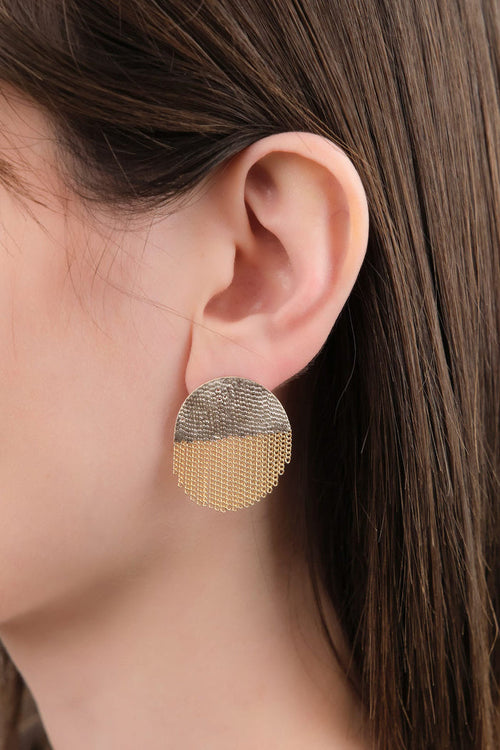 Hannah Keefe Jewelry Earrings Half Circle Stud Earrings in Brass Brass Chain and Silver Solder / Pair