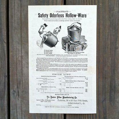HOLLOW-WARE Cookware Broadside Poster 1885
