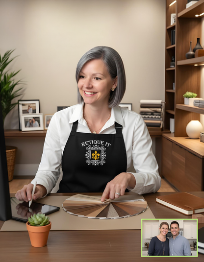 Screenshot of Jessica Call during a Retique It Professional Finish Technique digital training session.