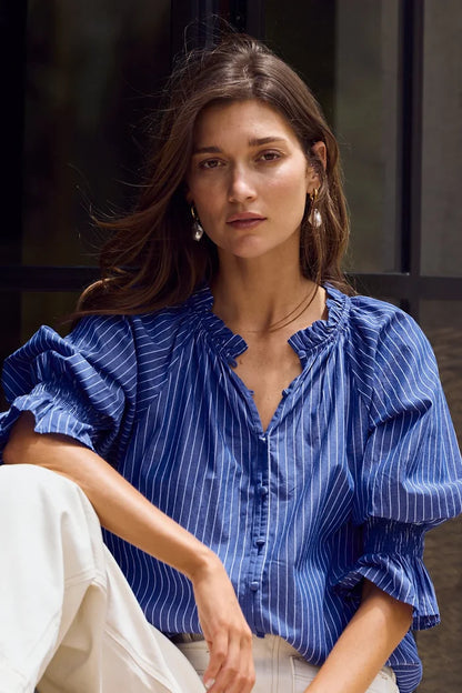 Ivy + Jack - Noetic Stripe Short Sleeve Blouse - Dark Blue