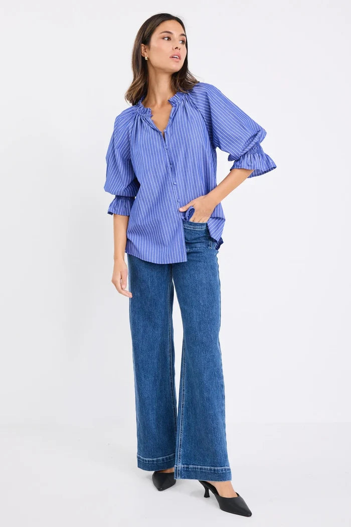 Ivy + Jack - Noetic Stripe Short Sleeve Blouse - Dark Blue