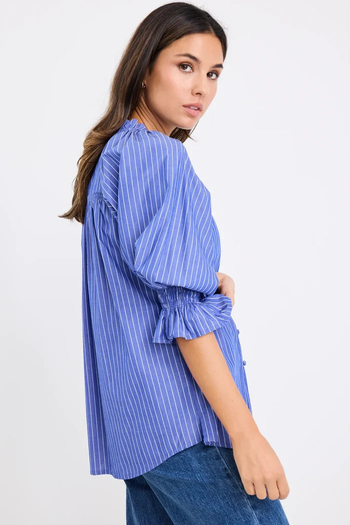Ivy + Jack - Noetic Stripe Short Sleeve Blouse - Dark Blue
