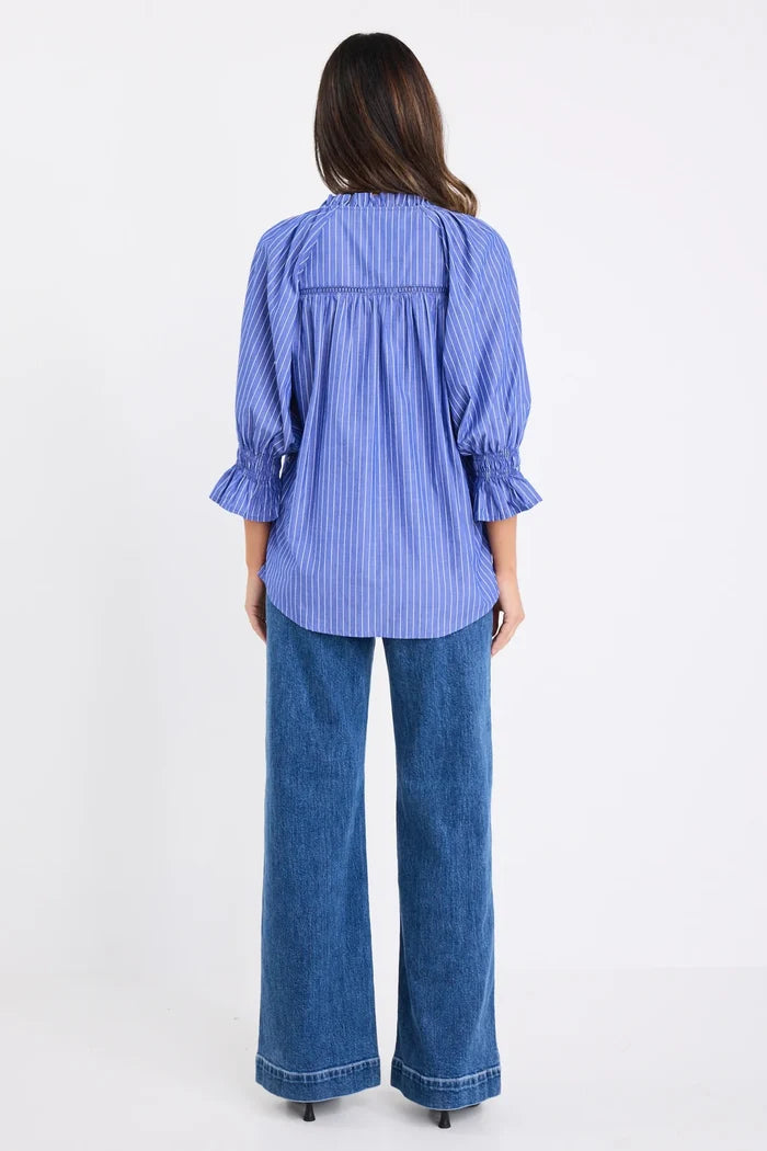 Ivy + Jack - Noetic Stripe Short Sleeve Blouse - Dark Blue