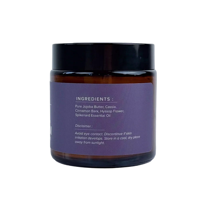 Jar with a purple label on a white background