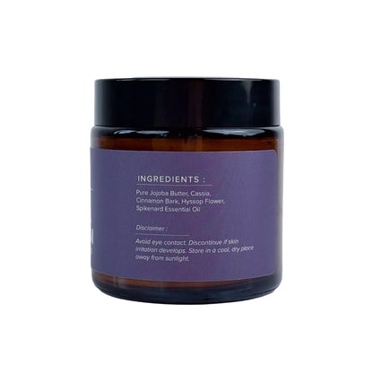 Jar with a purple label on a white background