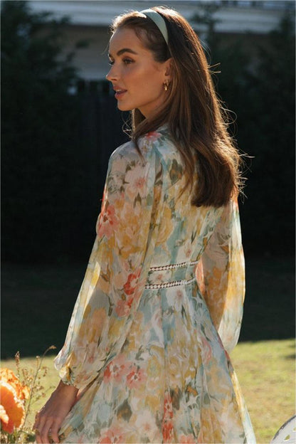 Floral V-Neck Long Sleeve Mini Dress